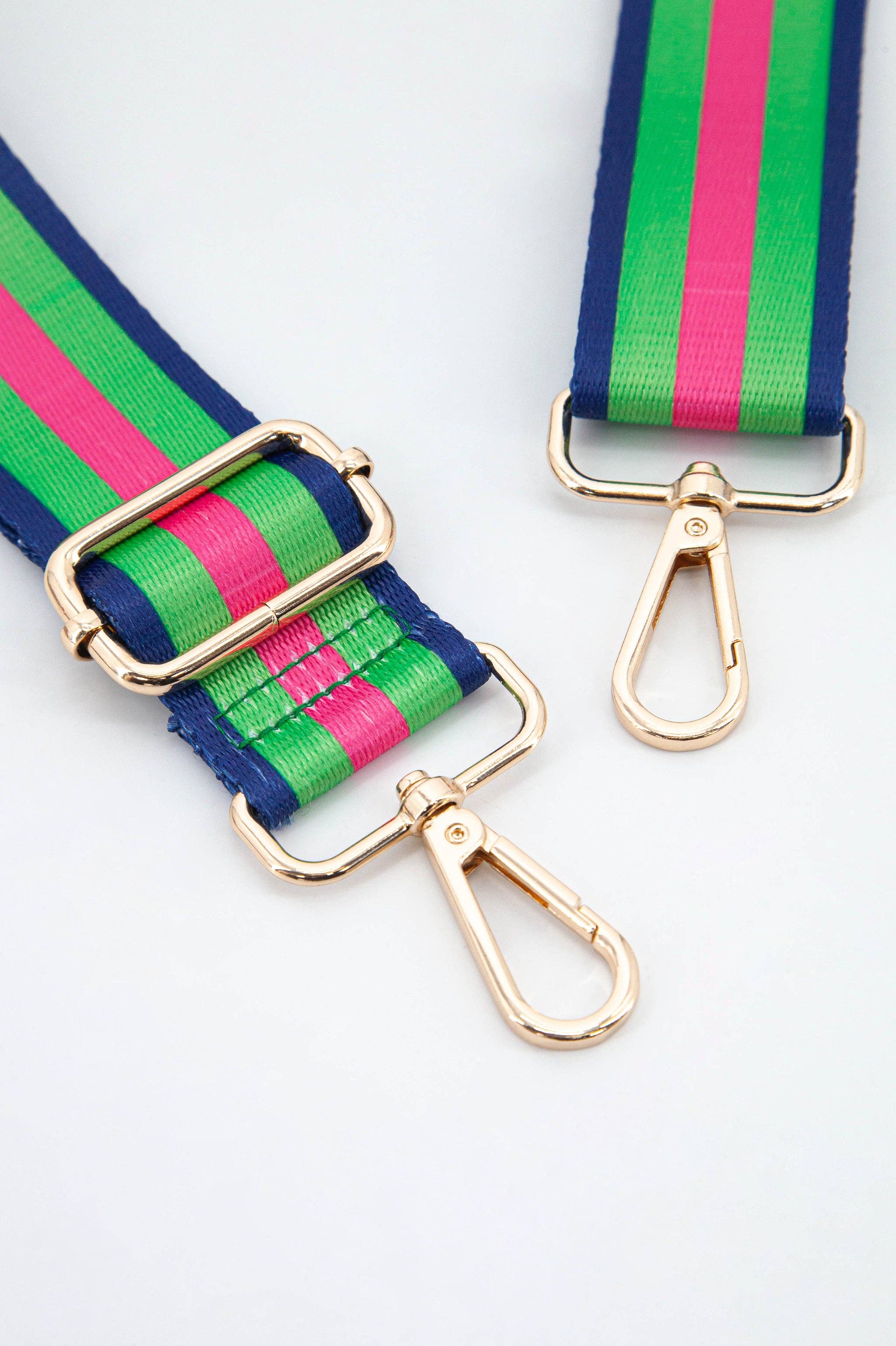 Contrasting Colourblock Striped Bag Strap in Green & Pink