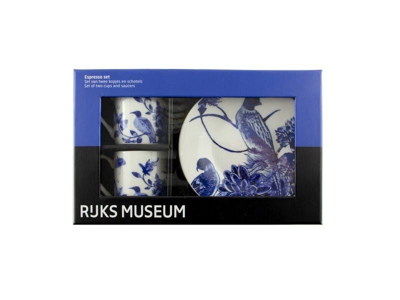 Espresso Set (2 Cups), Delft Blue Birds, Rijksmuseum