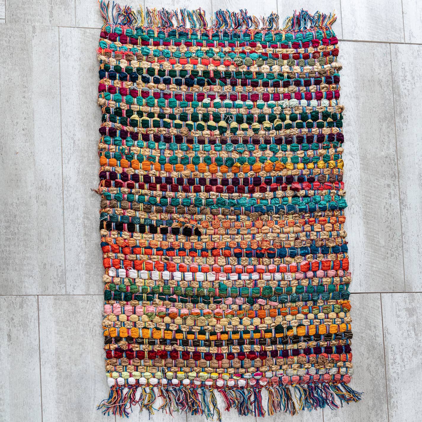 Multi-Colored Jute Woven Rugs w/ Fringe Asst.3