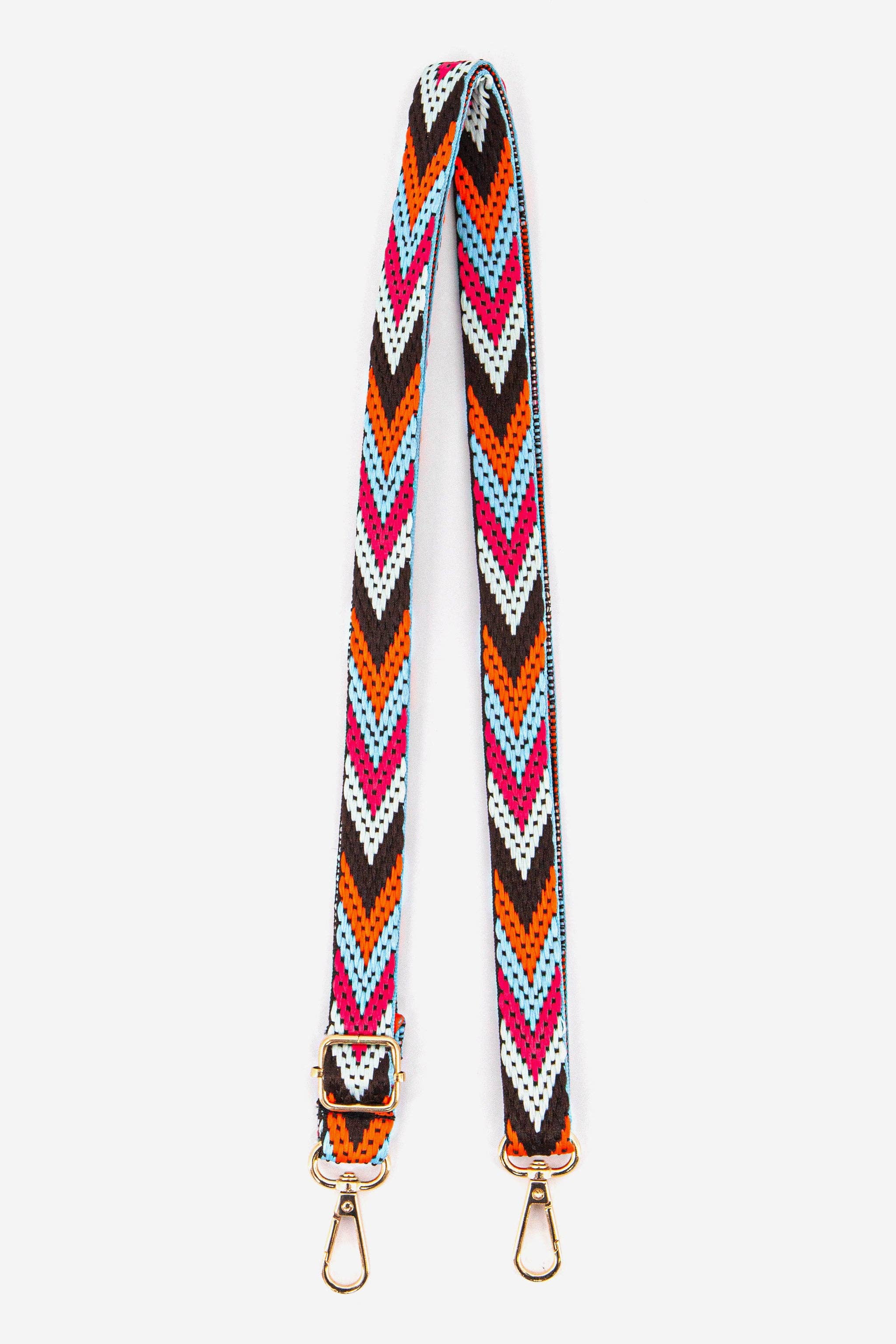 Chevron Print Thin Bag Strap in Orange & Blue