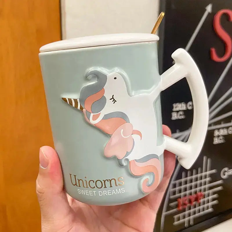 Unicorn Ceramic Mug, 4 Colors Cute Cup, Kawaii Mug