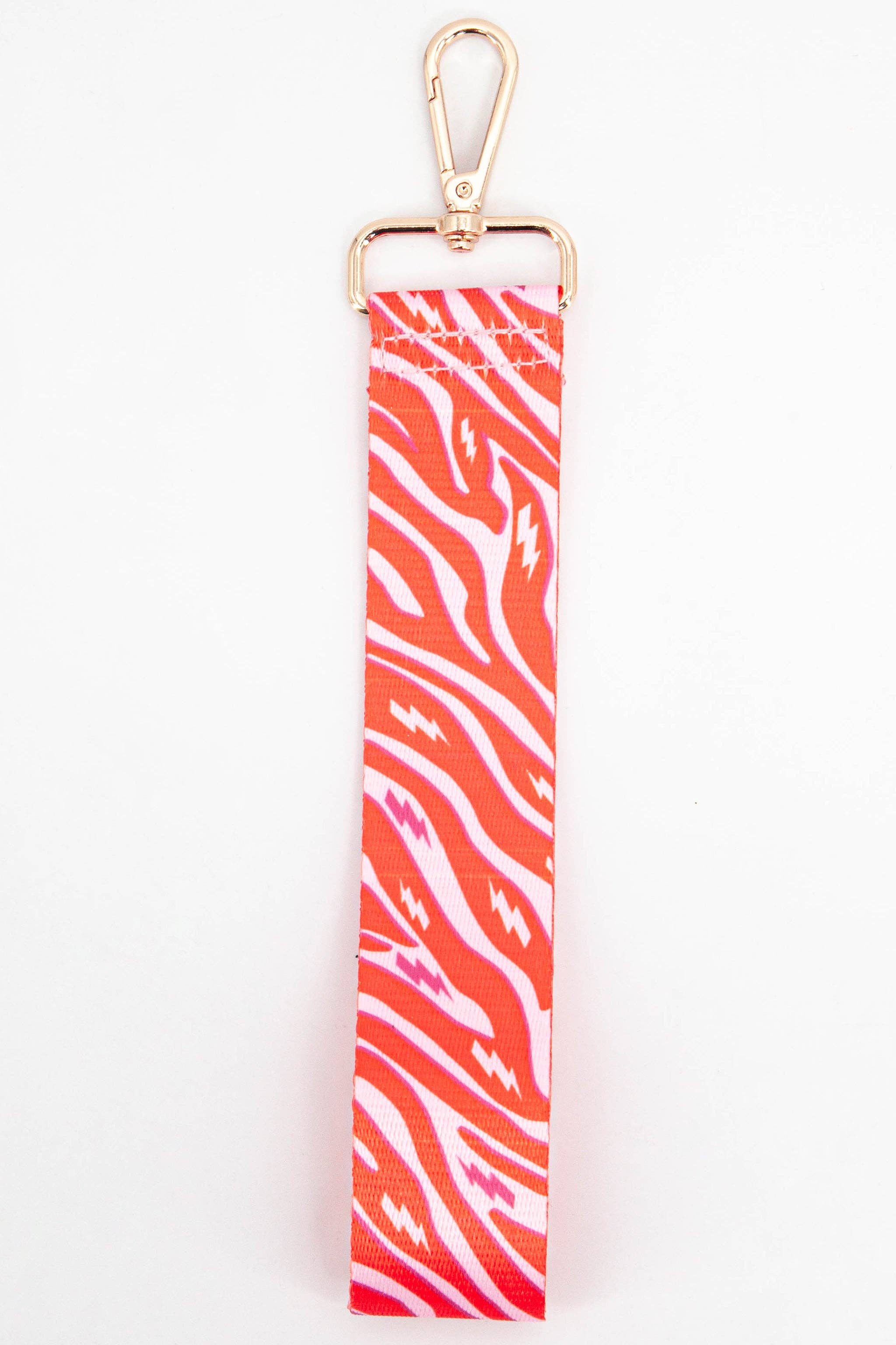 Two Tone Zebra & Lightning Bolt Wrist Strap in Pink & Orange