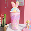 Creative Unicorn Push Cap, Cute Unicorn Tumbler , Double Layer Tumbler with Straw