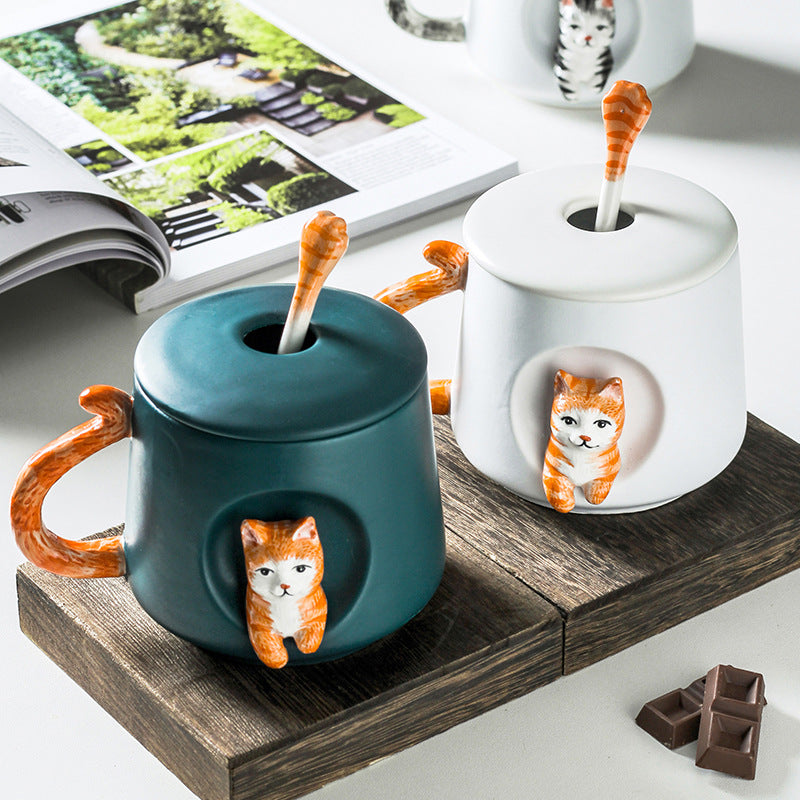 Cat Cartoon Ceramic Cup Three Dimensional Relief Mug
