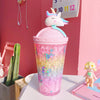 Creative Unicorn Push Cap, Cute Unicorn Tumbler , Double Layer Tumbler with Straw