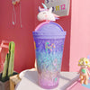 Creative Unicorn Push Cap, Cute Unicorn Tumbler , Double Layer Tumbler with Straw