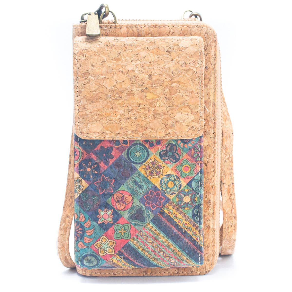 Natural Cork Crossbody Zipper Wallet with Phone BAG-2239