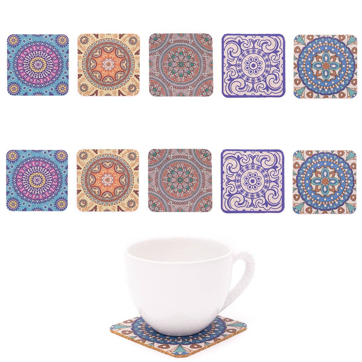 10units Traditional Portuguese Patterned Cork Coasters L-054