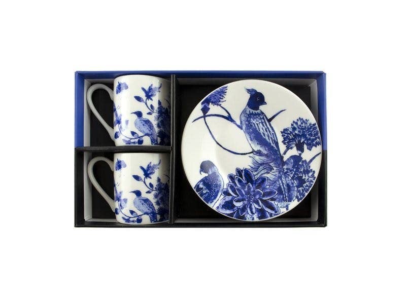 Espresso Set (2 Cups), Delft Blue Birds, Rijksmuseum
