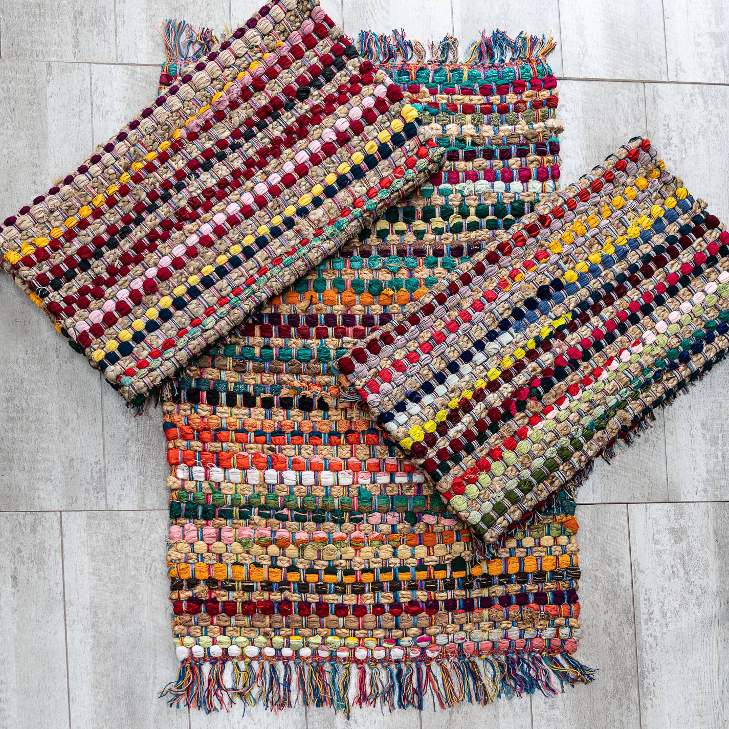 Multi-Colored Jute Woven Rugs w/ Fringe Asst.3