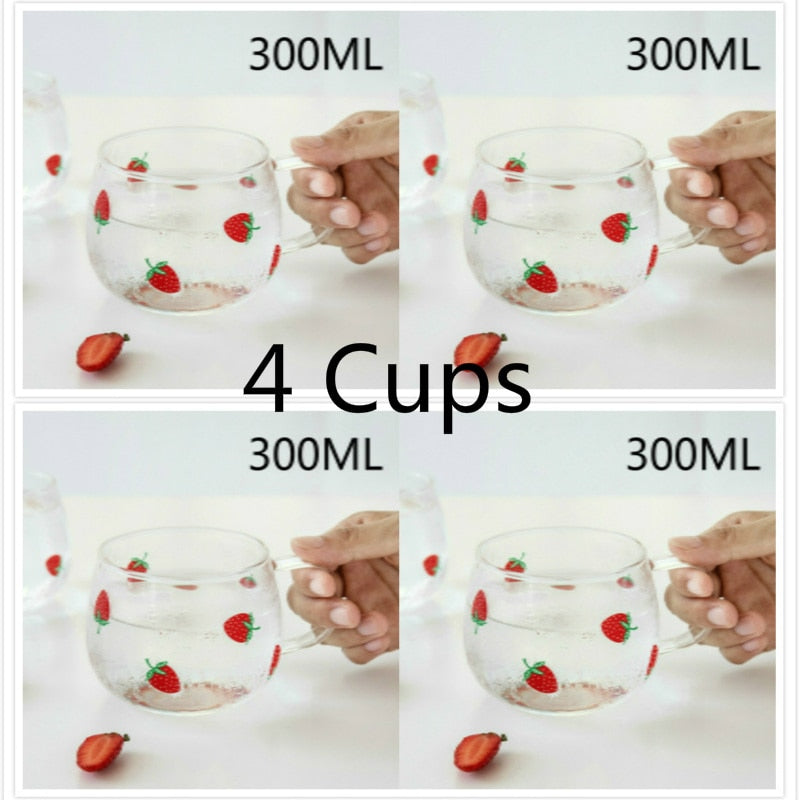 Glass Tea Kettle Strawberry Cute Design Glass Teapot Glass Pitcher Fruit Tea, Size: Cup - 300ml