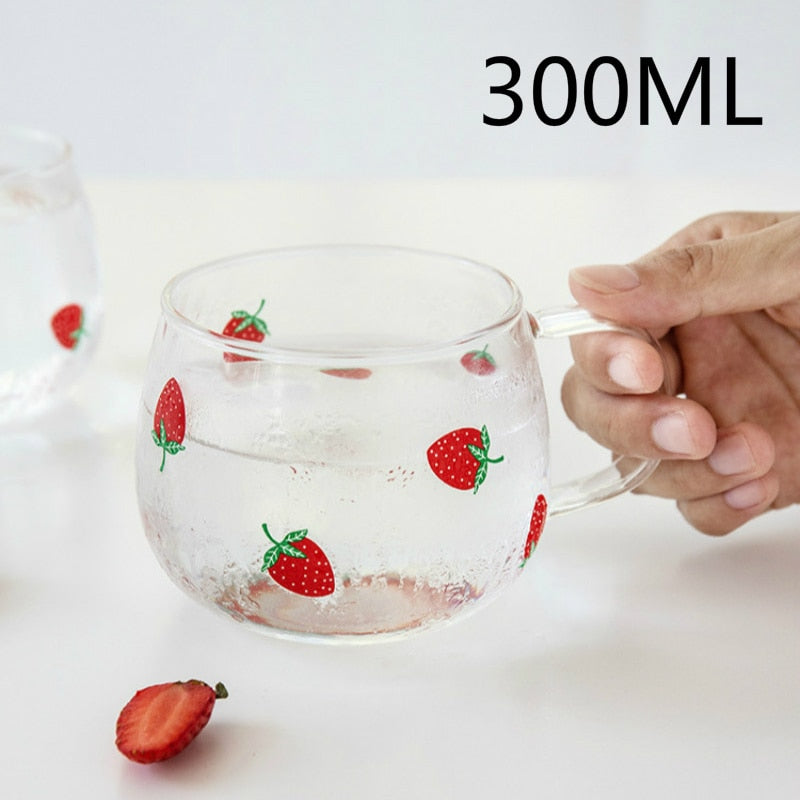Kawaii Strawberry Glass Water Cup Heat-Resisting Water Pot Milk