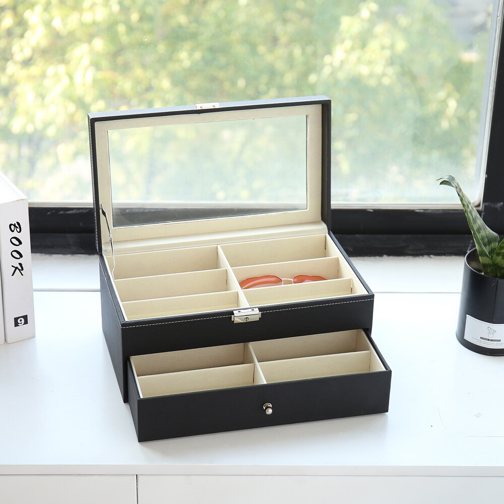 Glasses  Storage Box 12 Cell PU Double Layer Sunglasses Case 2 Tier Fashion Eye Glasses Display Case