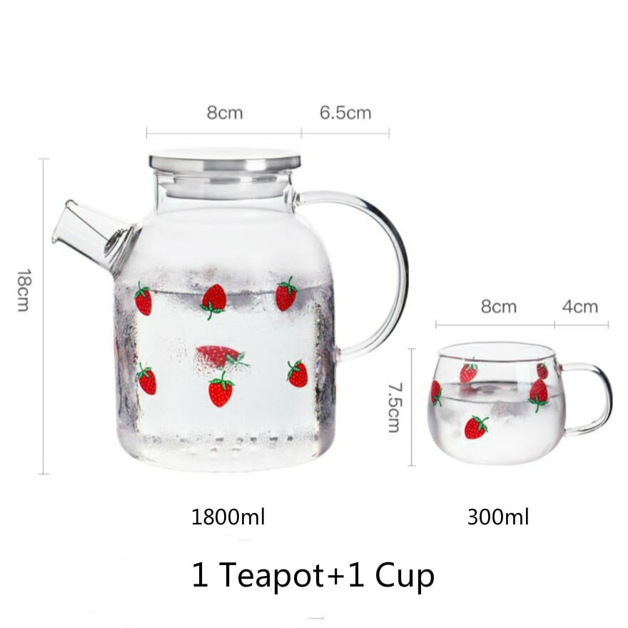 Cute Strawberry Glass Cup With Straw Set Transparent Heat 