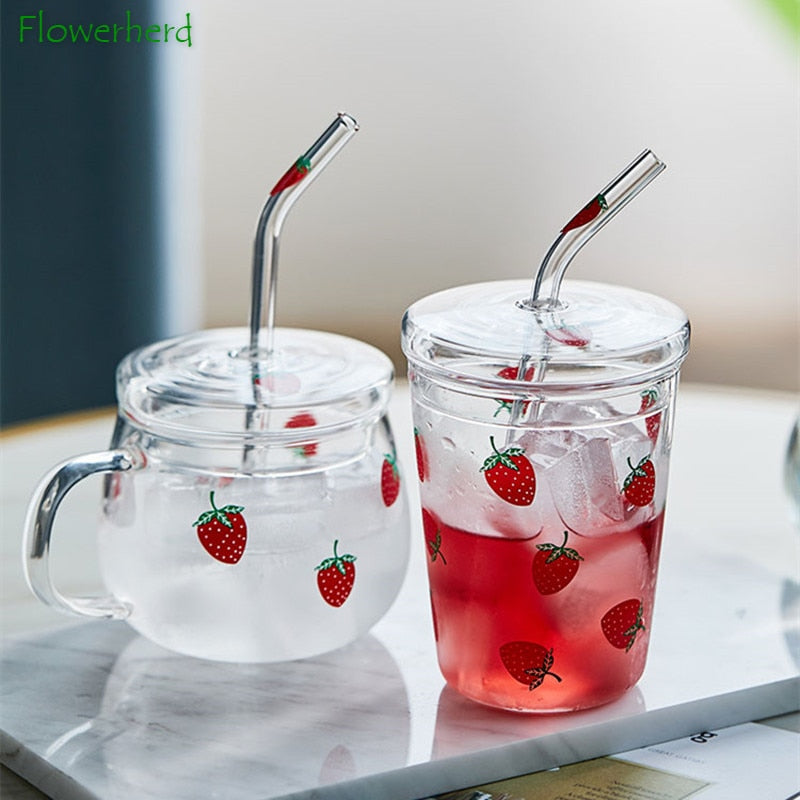Glass Straw Cup Large Capacity Glass Cup Household Beverage Clear Cup  Drinking Cup for Home Office Bar