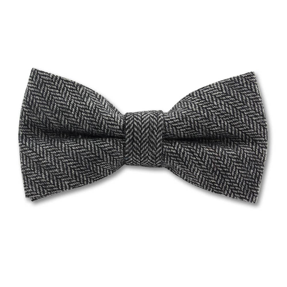 Dark Grey Herringbone Woven Bow Tie