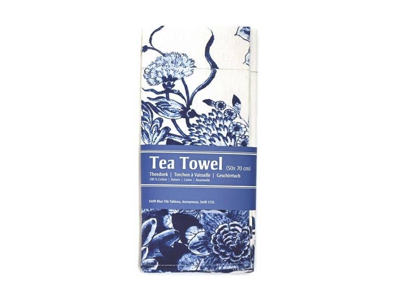 Tea Towel, Tile Tableau With Blue Birds